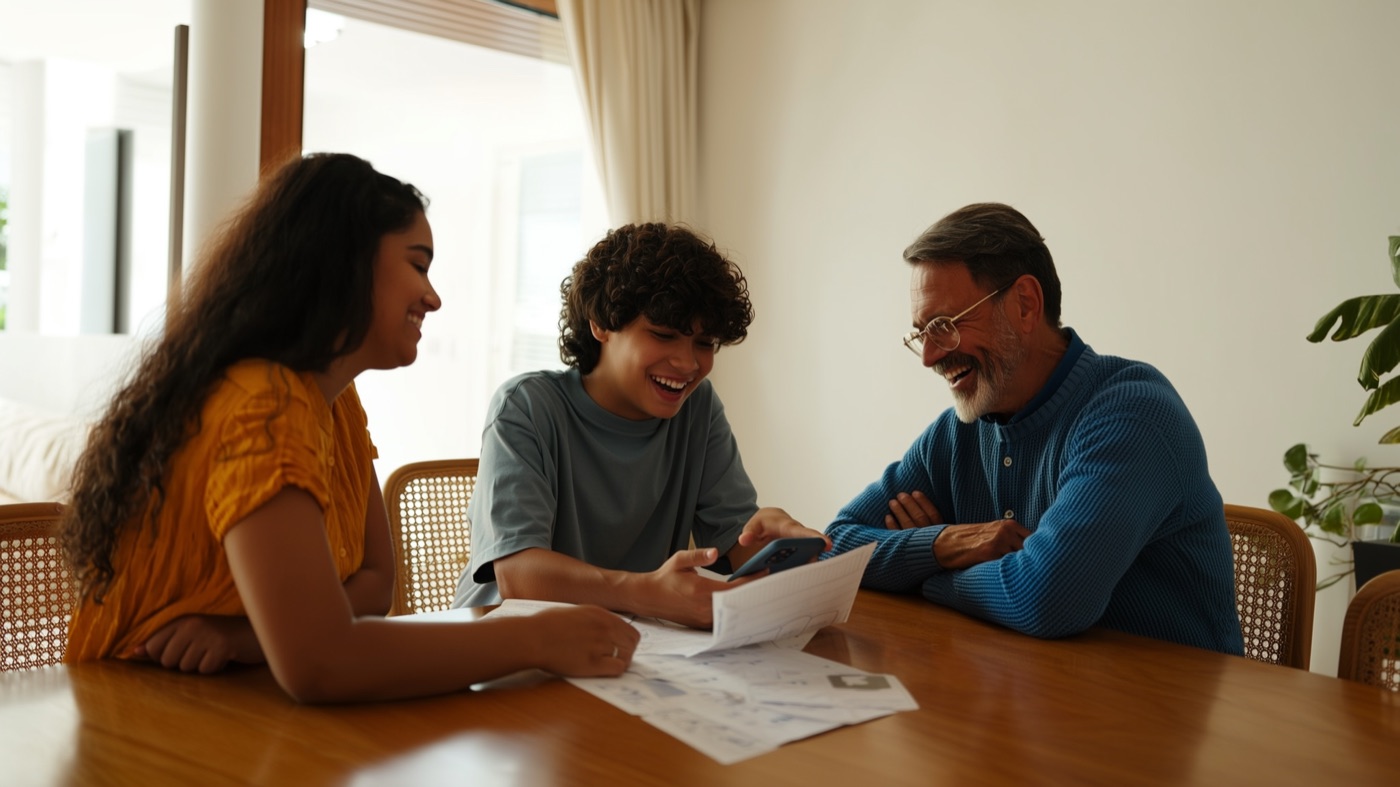 Adolescente ajudando com as contas